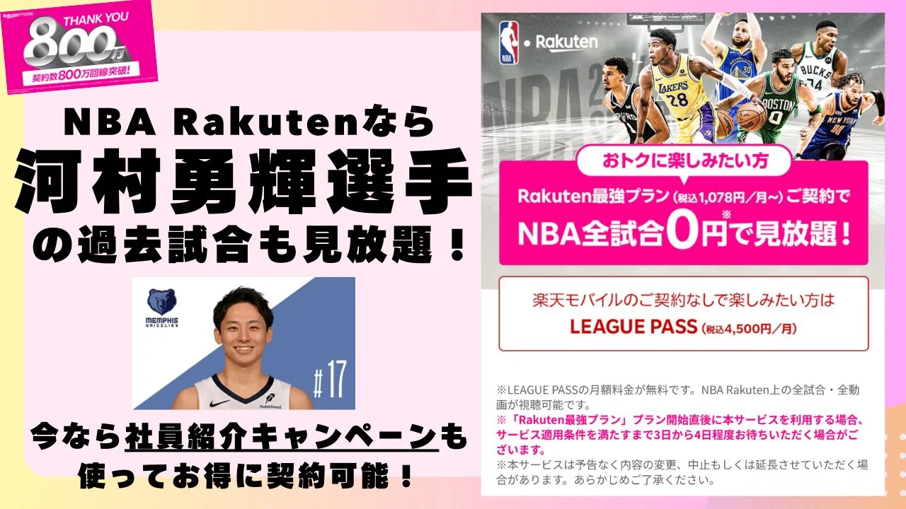 アイキャッチ画像。NBA Rakutenなら河村勇輝選手 の過去試合も見放題！