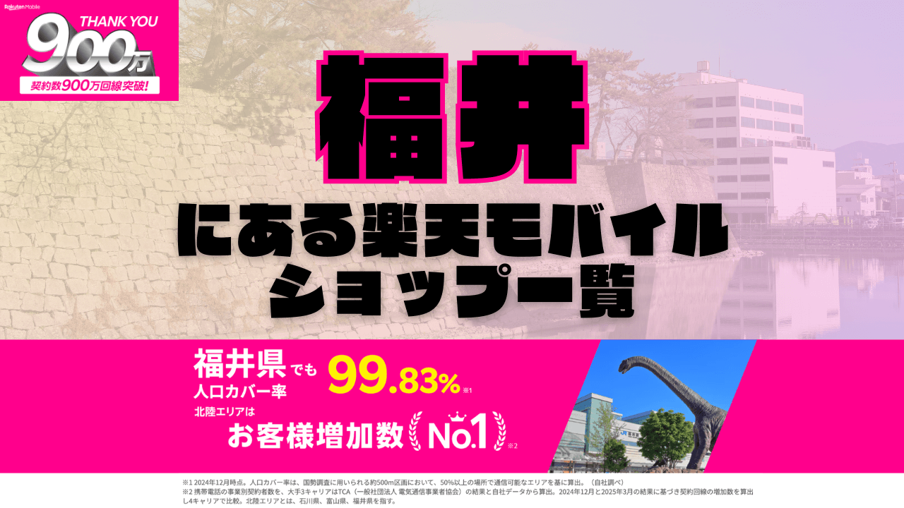 福井にある楽天モバイルショップ一覧！楽天モバイルは契約数900万回線突破！